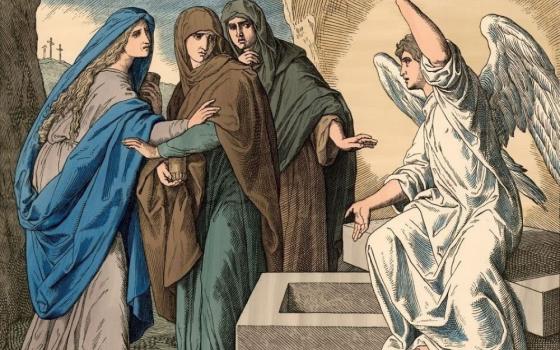 "An angel declareth the resurrection of Christ" (1888) by Julius Schnorr von Carolsfeld (Artvee)