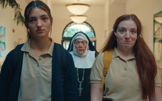 Adi Madden Cabrera, left, and McKenna Tuckett play Catholic school outcasts who start a punk band in "Edie Arnold is a Loser." (Katrina Wan PR)