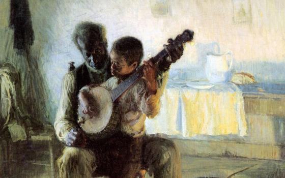 Detail from "The Banjo Lesson" (1893), an oil on canvas painting by Henry Ossawa Tanner (Wikimedia Commons)