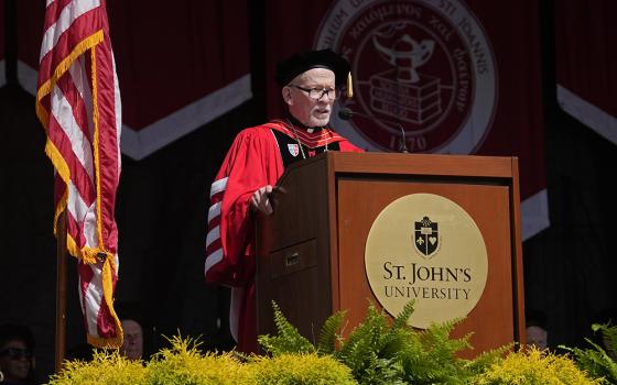 Dominican Fr. Brian J. Shanley, president of St. John's University, addresses graduating students during commencement ceremonies May 17, 2026, at the Vincentian school's campus in the Jamaica section of the New York borough of Queens. (OSV News/Gregory A. Shemitz)