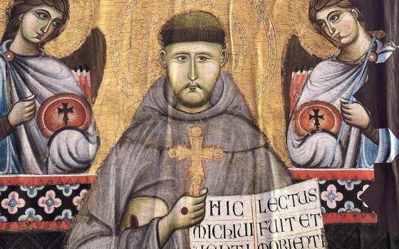 A 12th-century painting of St. Francis with Angels by an unknown artist known as the Master of St. Francis is on display at the Basilica of St. Mary of the Angels in Assisi, Italy, Feb. 22, 2026. The basilica encompasses the chapel St. Francis helped restore in Assisi called the Porziuncola and where the saint founded the Franciscan order. (OSV News/Courtney Mares)