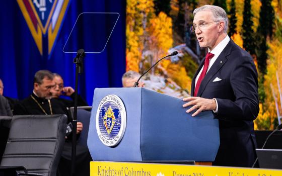 Supreme Knight Patrick E. Kelly delivers his annual report Aug. 4, 2026, at the 144th Supreme Convention of the Knights of Columbus in Denver. (OSV News/Denver Catholic/André Escaleira Jr.)