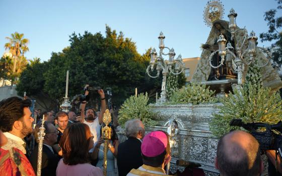 Faithful take part in the annual procession and floral offering honoring Our Lady of Africa, patroness of Ceuta, at Plaza de África and the Sanctuary of Our Lady of Africa in Ceuta, Spain, Aug. 4, 2026. (OSV News/courtesy Diocese of Cádiz-Ceuta)