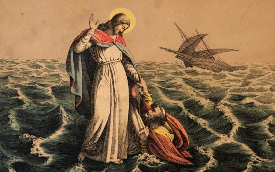 "Peter's walk on water" (1879) by Theodor Eckardt (Artvee) 