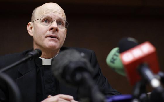 Msgr. Stephen Rossetti, then a clinical associate professor at the Catholic University of America in Washington, talks during a press conference in Rome Feb. 7, 2012. (OSV News/Reuters/Tony Gentile)