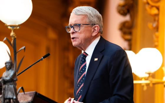 Ohio Gov. Mike DeWine gives the State of the State address in the Ohio House chambers at the Ohio Statehouse on Wednesday, March 12, 2025, in Columbus, Ohio. (AP/The Columbus Dispatch/Pool/Samantha Madar)