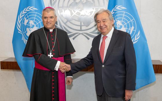 Archbishop Christophe-Zakhia el-Kassis, the Holy See's new permanent observer to the United Nations in New York, poses in an undated photo with U.N. Secretary-General António Guterres. (OSV News/Eskinder Debebe, courtesy United Nations)
