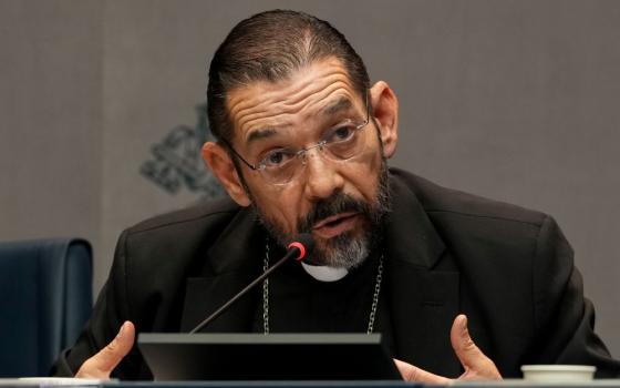 Bishop Daniel Flores of Brownsville, Texas, speaks during a news conference at the Vatican, Sept. 11, 2026. (CNS/Lola Gomez)