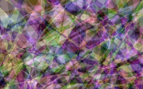 Colored shapes form design, as seen through kaleidoscope. 