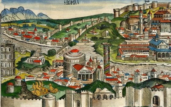 An illustration published in the 1493 "Nuremberg Chronicle" details an idealized version of the city of Rome. (Wikimedia Commons)