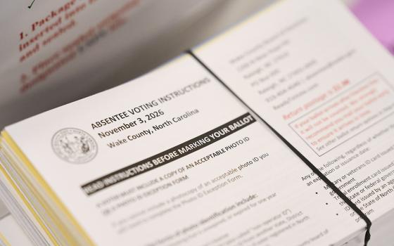 Absentee voting instructions for mail-in ballots are seen at the Wake County Board of Elections on Thursday, Sept. 3, 2026, in Raleigh, North Carolina. (AP photo/Matt Ramey)