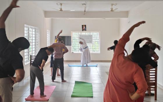 Nazareth Sr. Jincemol Chacko, chief therapist of the Nazareth Nature Cure Centre, conducts a yoga session for the participants. (Thomas Scaria)