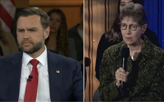 Sr. Nancy Sylvester, of the Sisters, Servants of the Immaculate Heart of Mary, asks U.S. Vice President JD Vance a question about immigration during an Oct. 15, 2026, town hall event n Flat Rock, Michigan that aired on CBS Oct. 17. (OSV News screenshot/CBS News YouTube)