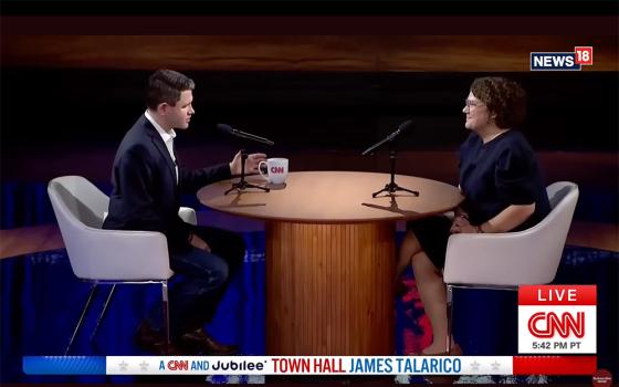 James Talarico and Jodi Hunt talk about abortion during a town hall hosted by CNN and Jubilee Media Oct. 14, 2026. (NCR screenshot/YouTube/CNN-News18)