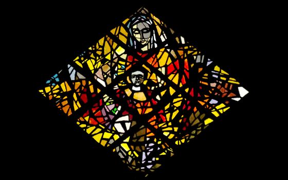 One of the 37 "dalle de verre," slab glass windows, capturing the redemptive arc of human and Dominican history, which encircle the Queen of Rosary Chapel at the Dominican Sisters' Sinsinawa Mound in Sinsinawa, Wisconsin (Courtesy of Dominican Sisters)