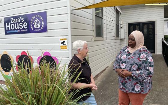 Dominican Sr. Diana Santleben (left) and project coordinator Farida Baremgayabo, a former refugee from Burundi, make plans for Zara's House Refugee Women and Children's Centre in Newcastle, New South Wales, Australia. (Tracey Edstein)