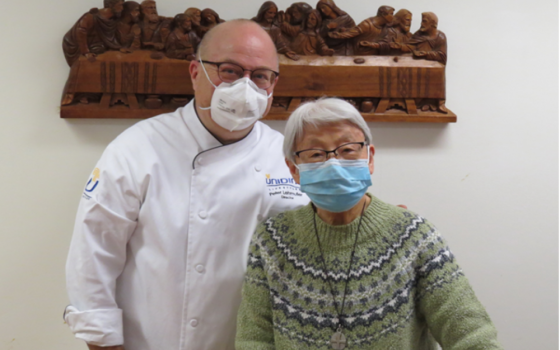 Peter Lehmuller works as chef for the Franciscan Missionaries of Mary sisters at their U.S. Province retirement center in North Providence, Rhode Island. With him is Sr. Eugenia Choi, a native of China. (Ann Turbini)