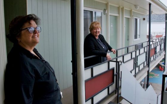 Presentation Srs. Julie Marsh, left, and Mary Lou Specha give a tour of Hotel Hope, a shelter for women and children experiencing homelessness in New Orleans. (GSR photo/Dan Stockman)