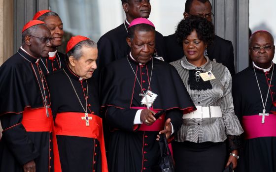 Bishop Nicolas Djomo, center front, failed to follow Vatican guidelines in dealing with allegations of a 2020 rape of a 14-year-old girl by a diocesan priest, The Washington Post has reported. (CNS/Paul Haring)