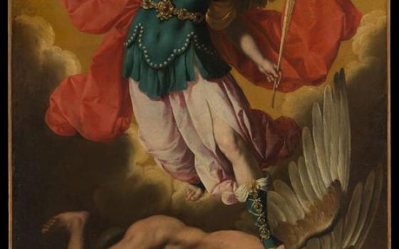 St. Michael the Archangel expels Lucifer from heaven in this 1640s oil painting by Ignacio de Ries. (Metropolitan Museum of Art)