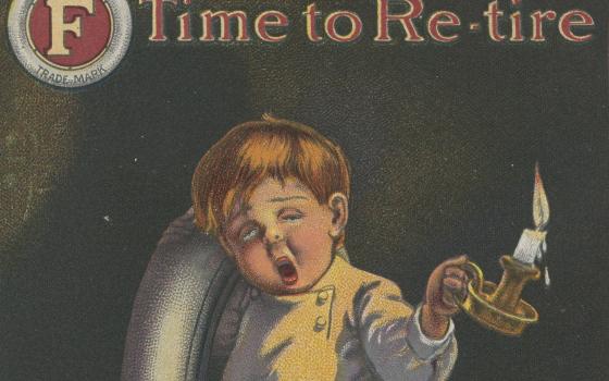 Above is portion of a postcard that shows an ad and slogan for retreading services by Fisk Tires. (Wikimedia Commons/Digital Public Library of America, via Ohio Digital Network/Toledo-Lucas County Public Library)