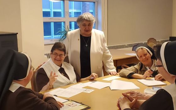 Dominican Sr. Patricia Wormann (in white jacket), delegate for religious for the Archdiocese of Newark, New Jersey facilitates a synod listening session with the Felician Sisters of Lodi, New Jersey. (Courtesy of Donna Ciangio)