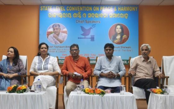 Panelists gather at the Aug. 25 convention on the 14th anniversary of the Kandhamal communal massacre. (Sujata Jena)