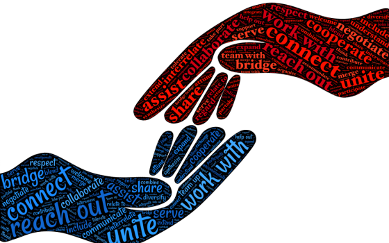 graphic with words like courage, connect, unite 