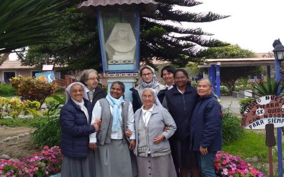 Sr. Hilda Bernath, second from right in second line, on her first visit with her Franciscan Missionaries of Mary sisters in the Ancon District of northern Lima, Peru. The sisters work with women and children in the village and are here visiting a shrine t