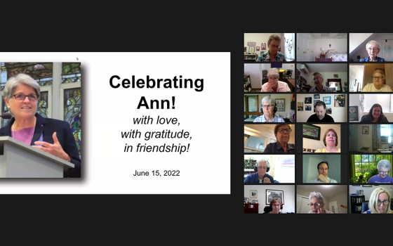 A celebration and farewell for Sr. Ann Scholz was held June 15 by the Justice, Peace and Integrity of Creation promotors of women religious congregations. (GSR Screenshot/Gail DeGeorge)