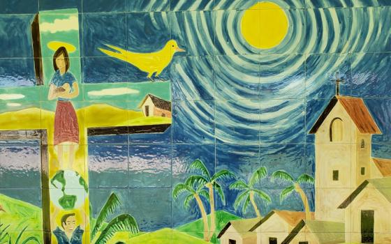 A mural at the onetime Dominican compound in the city of Suchitoto depicts the desire for peace in El Salvador. (GSR / Chris Herlinger)