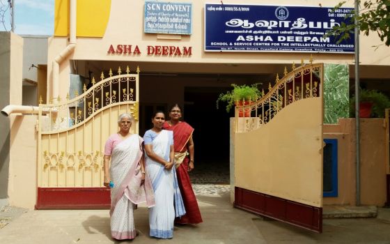 From left: Sr. Rita Puthenkalam, counselor at Asha Deepam and a formator of the Sisters of Charity of Nazareth; Sr. Jansal Pepren, director of Asha Deepam; and Roseline Francis, a senior teacher at Asha Deepam in Trichy, Tamil Nadu, southern India