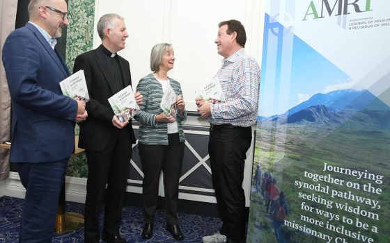 Members of the leadership team of the Association of Leaders of Missionaries and Religious of Ireland, from left: David Rose; Abbot Brendan Coffey; Sr. Mary Hanrahan; and Ted Dunn. (Courtesy of AMRI)