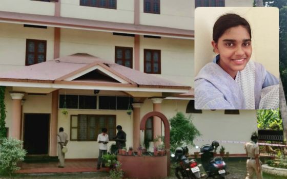 Divya P. John (inset) was a 21-year-old novice at the Basilian Sisters' convent at Paliekkara village in Pathanamthitta district of Kerala in southwestern India. She died by drowning in a well at the convent on May 7. (Provided photos)