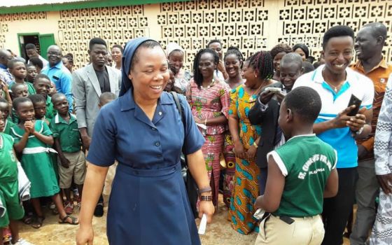 Sr. Bernardine Pemii with students at a rural school in northern Ghana during a training on child protection for teachers (Courtesy of Sr. Bernardine Pemii)