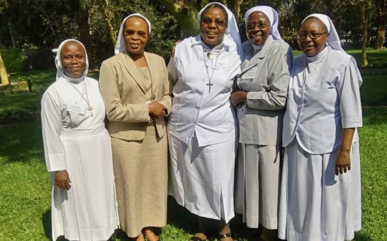 This photo at a Hilton Foundation convening of Sisters in Zambia in October 2019, shows some of the sisters involved in the African Sisters Education Collaborative. From left: Sr. Florence Emurayeveya, of the Sisters of the Eucharistic Heart of Jesus; Sr.