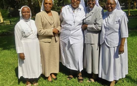 This photo at a Hilton Foundation convening of Sisters in Zambia in October 2019, shows some of the sisters involved in the African Sisters Education Collaborative. From left: Sr. Florence Emurayeveya, of the Sisters of the Eucharistic Heart of Jesus; Sr.