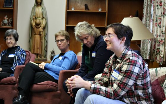 A November 2019 Nuns and Nones retreat at Mariandale, the Dominican Sisters of Hope's retreat center in Ossining, New York, from left: Maryknoll Sr. Arlene Trant, Dominican Sr. Patricia Magee, Dominican Sr. Connie Koch and Gabrielle Drouant