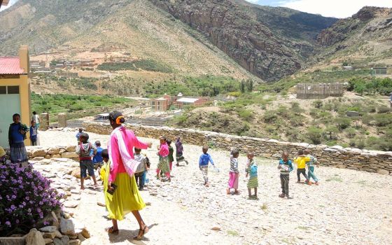 The landscape of Dawhan, Ethiopia, is seen beyond the Catholic kindergarten in 2016. (GSR photo/Melanie Lidman)