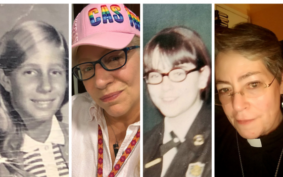 From left: Anne Gleeson at age 12 in 1971; Gleeson in 2019; Cáit Finnegan as a high school student in the 1960s; Finnegan today. Both women spoke to Global Sisters Report about their sexual abuse by a woman religious. (Provided photos)
