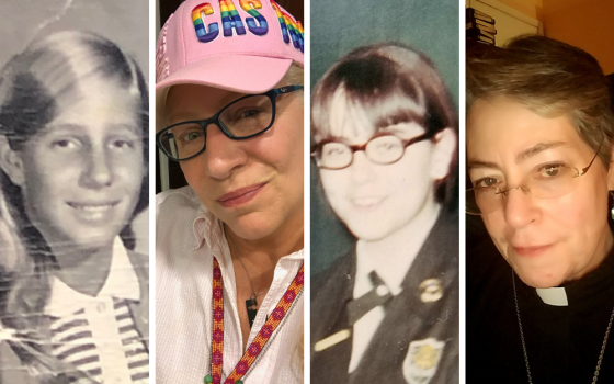 From left: Anne Gleeson at age 12 in 1971; Gleeson in 2019; Cáit Finnegan as a high school student in the 1960s; Finnegan today. Both women spoke to Global Sisters Report about their sexual abuse by a woman religious. (Provided photos)