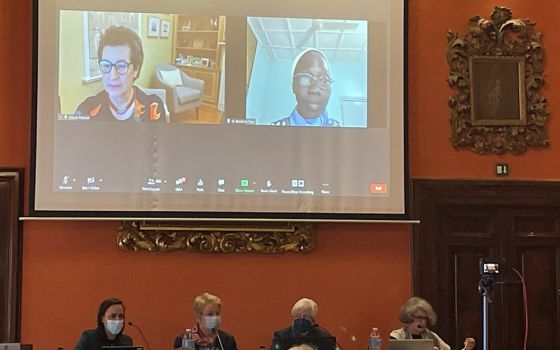 Panelists discuss how the process underway for the Synod of Bishops has to be sure to include the views of women and address "hot button" topics at a "Women in Synodality" event held in Rome on Dec. 16. (GSR photo/Christopher White)