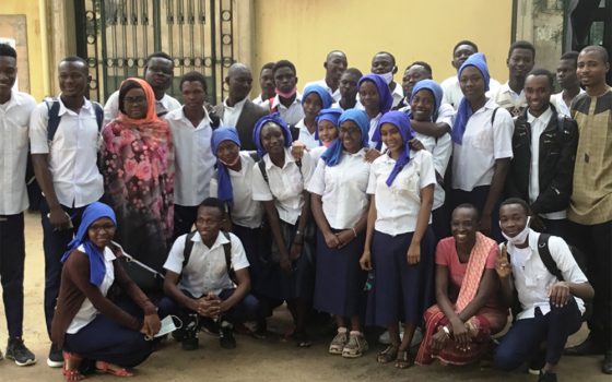 Sr. Juliette N'guémta Nakoye Mannta, lower right, is pictured with some of her students in Atrone, in N'Djamena, Chad. She believes educating youth helps counter negative national trends. (Courtesy of Juliette N'guémta Nakoye Mannta)