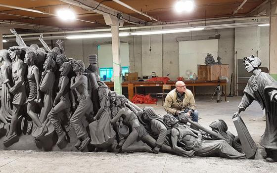 Canadian artist Timothy Schmalz created a 20-foot bronze sculpture, titled "Let the Oppressed Go Free," depicting St. Josephine Bakhita freeing victims of human trafficking. (Courtesy of Timothy Schmalz)