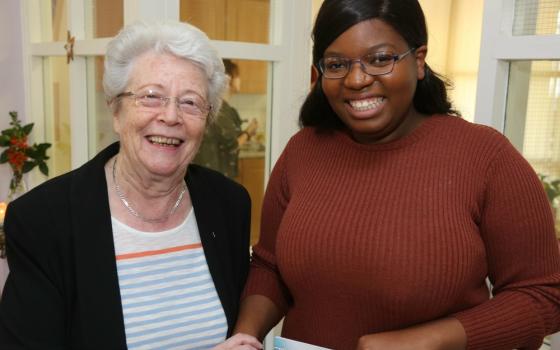 Mercy Sr. Helena O'Donoghue, left, with Rutendo, a client of Mercy Law Resource Centre in Dublin. The center, set up by the Sisters of Mercy, provides free legal advice and representation to people experiencing homelessness. (MLRC/David Speirs)