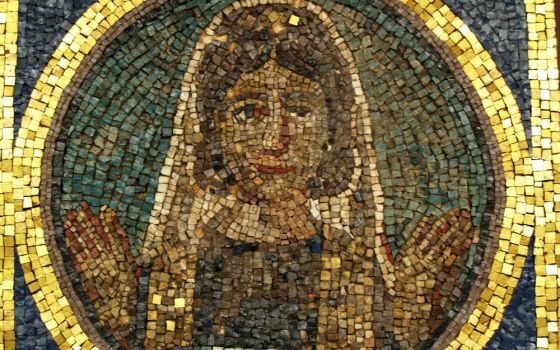 A woman is depicted at prayer in an ancient Christian mosaic seen in the Vatican's Pio Cristiano Museum. (Wikimedia Commons/Miguel Hermoso Cuesta)
