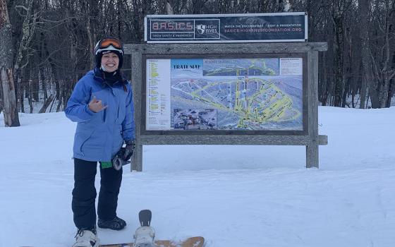 This is me on top of the mountain, about to snowboard on an intermediate slope. I didn't do any black diamonds, but I feel confident that I can try to do one next time. (Provided photo)