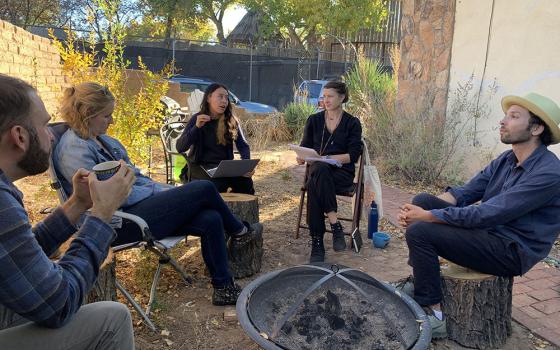 Land Justice team members Sarah Bradley and Diana Marin lead a group discussion on decolonization in Albuquerque, New Mexico. (Courtesy of Brittany Koteles)