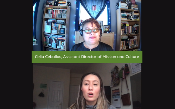 Good Shepherd Volunteer Celina Kim Chapman interviews Good Shepherd Services' Celia Ceballos. (GSR screenshot)