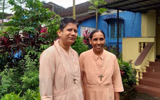 Sr. Flavia Aranha, left, and Sr. Scholastica Panthaladikel, members of the Pious Disciples of the Divine Master, are engaged in holistic healing in Mapusa, Goa, in western India. (Lissy Maruthanakuzhy)